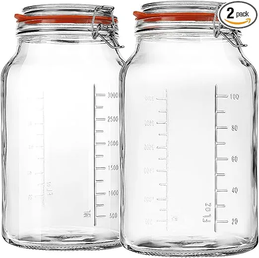 Glass Jars with Airtight Lids, 2 Pack - 1 Gallon Wide Mouth Mason Jars