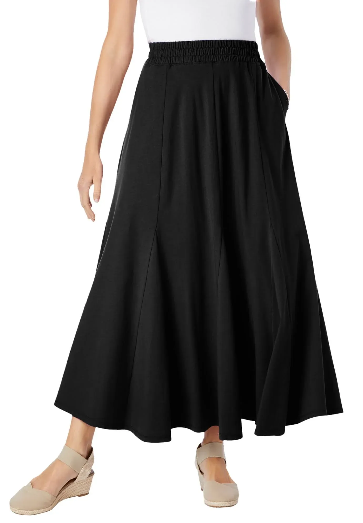 Plus Size Women's Knit Panel Skirt by Woman Within in Black (Size L)