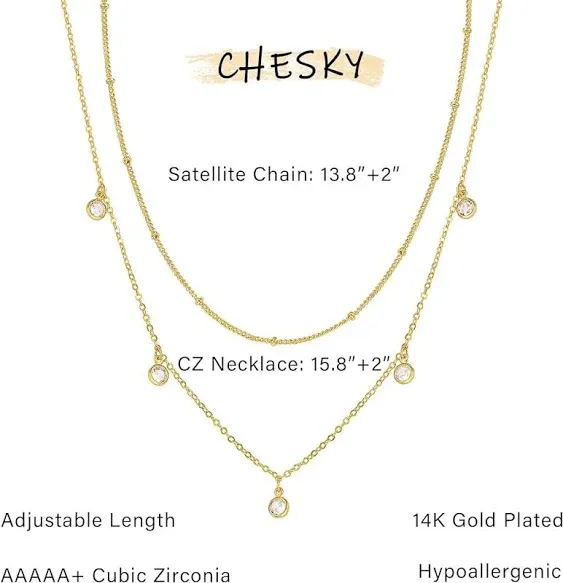 CHESKY Dainty Gold Necklace for Women, Trendy 14k Gold Plated/Sterling Silver Satellite Choker Necklace Thin Beaded Layered Choker Necklaces Discs Paperclip Chain Necklaces Womens Simple Jewelry Gift