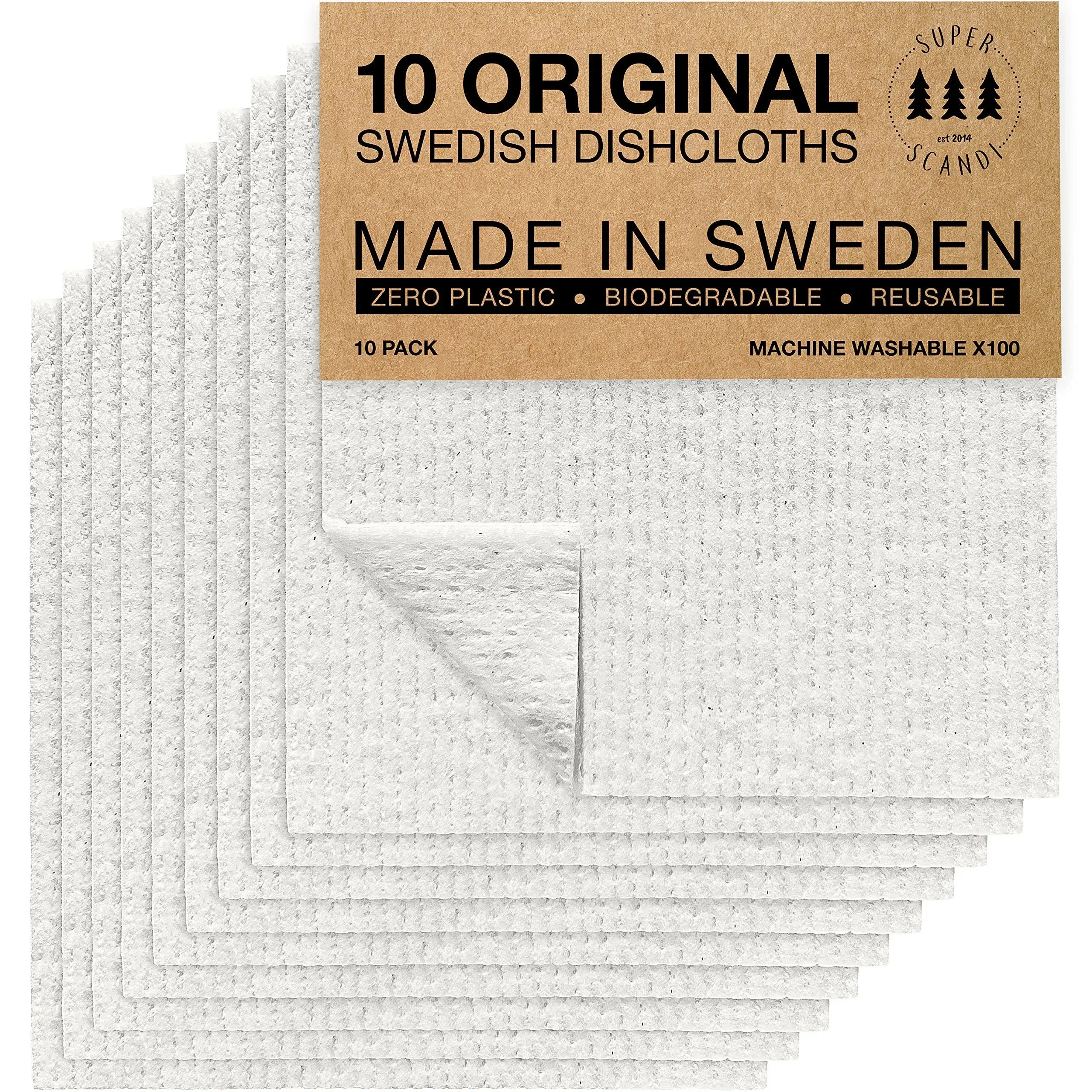 SUPERSCANDI Swedish Dishcloths Eco Friendly Reusable Sustainable Biodegradable Cellulose Sponge Cleaning Cloths for Kitchen Dish Rags Washing Wipes