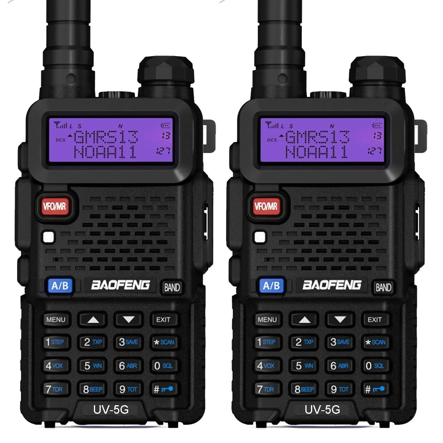 BAOFENG UV-5R GMRS Handheld Radio Long Range Rechargeable Two Way Radio,GMRS Repeater Capable with NOAA Weather Receiving and Scanning and Earpiece,Support Chirp(Black-2Pack)