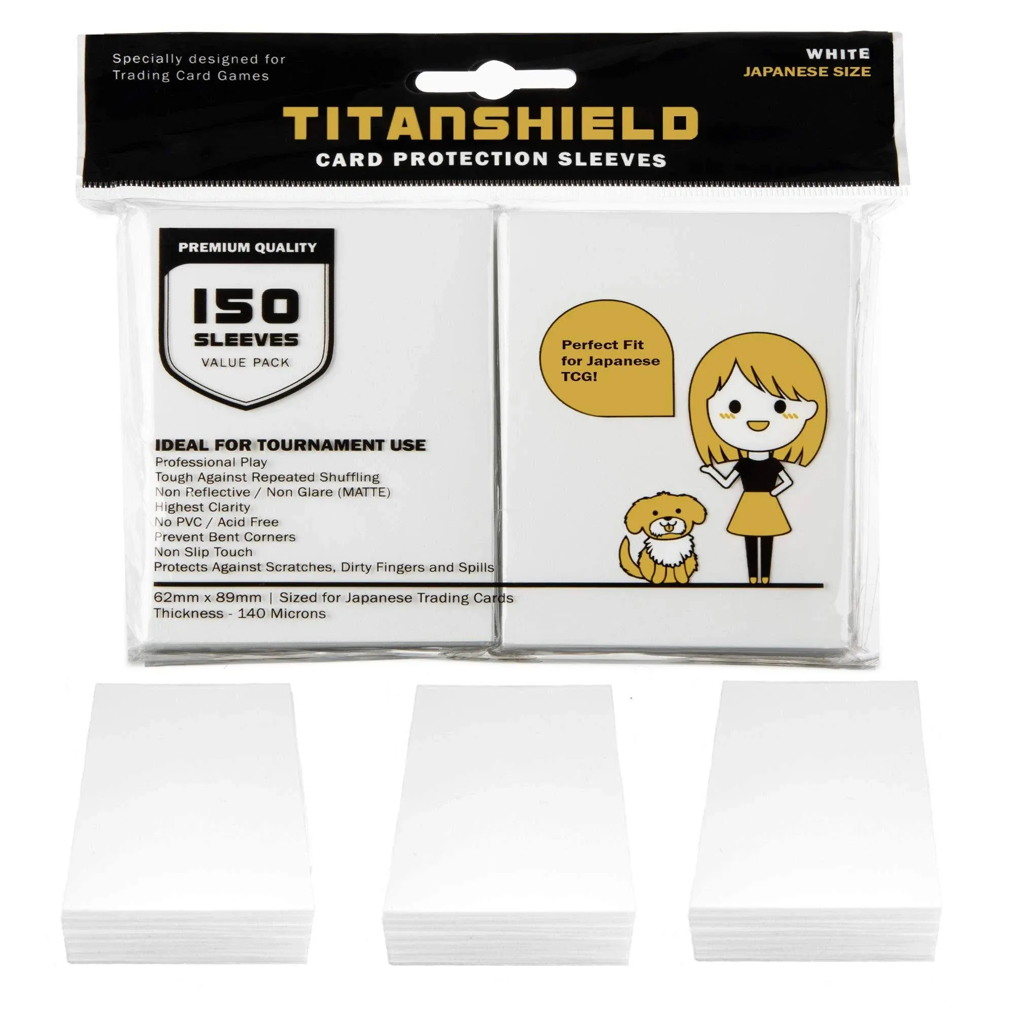 TitanShield (150 Sleeve/White) Small Japanese Sized Trading Card Sleeves Deck ...