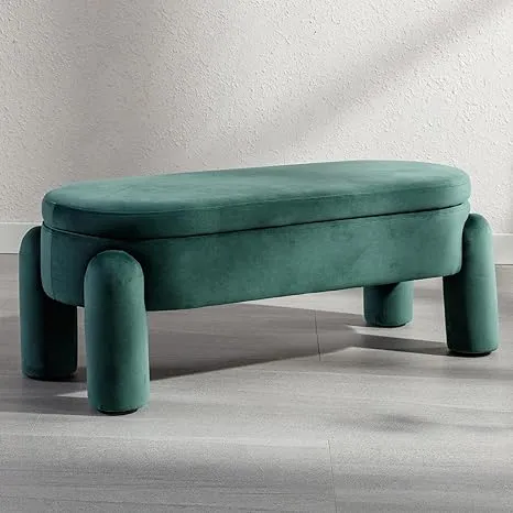 Flip-Top Storage Bench Tufted Velvet Fabric Ottoman Storage Bench Upholstered Bedroom Storage Bench Footrest Stool with Solid Wood Frame Metal Legs for Living Room Entryway Bedroom Green