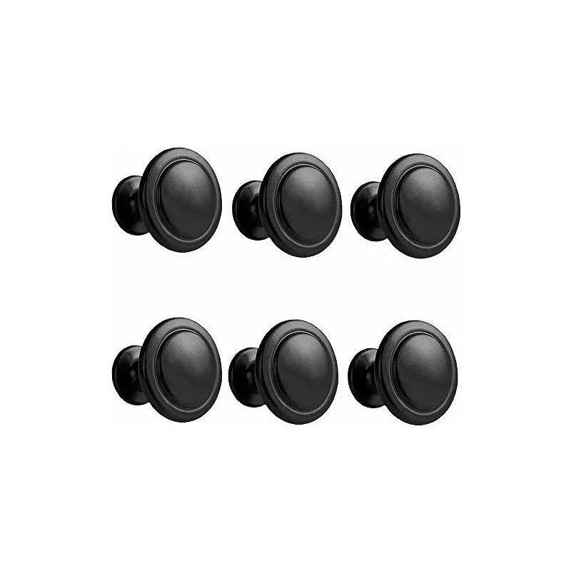 Kalolary Black Aluminium Alloy Cabinet Knobs, 6 Pack - Modern Kitchen Drawer Handles, Round Knob, Easy Install