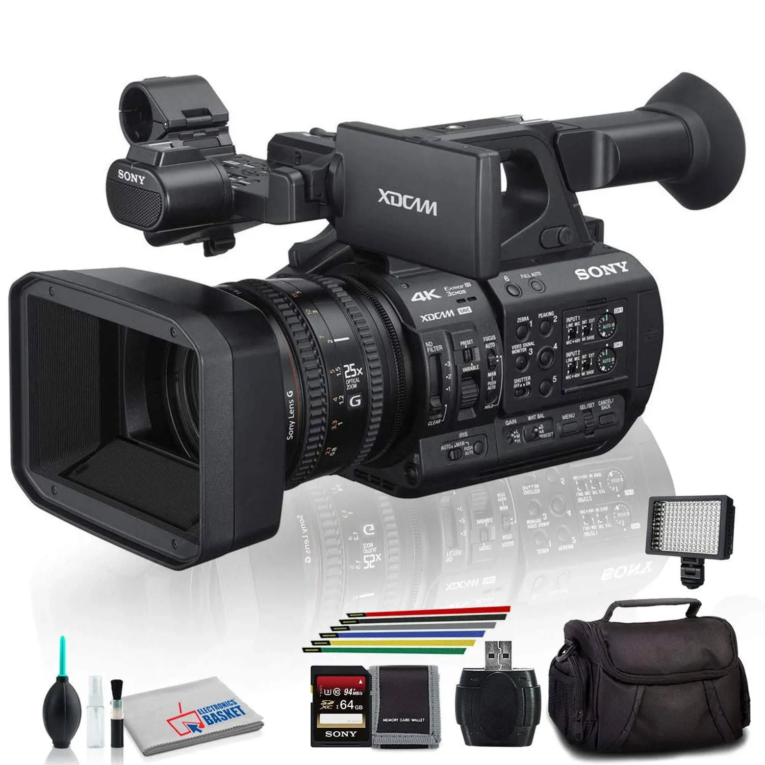 Sony Pxw-z190v 4K XDCAM Camcorder with Padded Case, LED Light, 64gb Memory Card and More Base Bundle