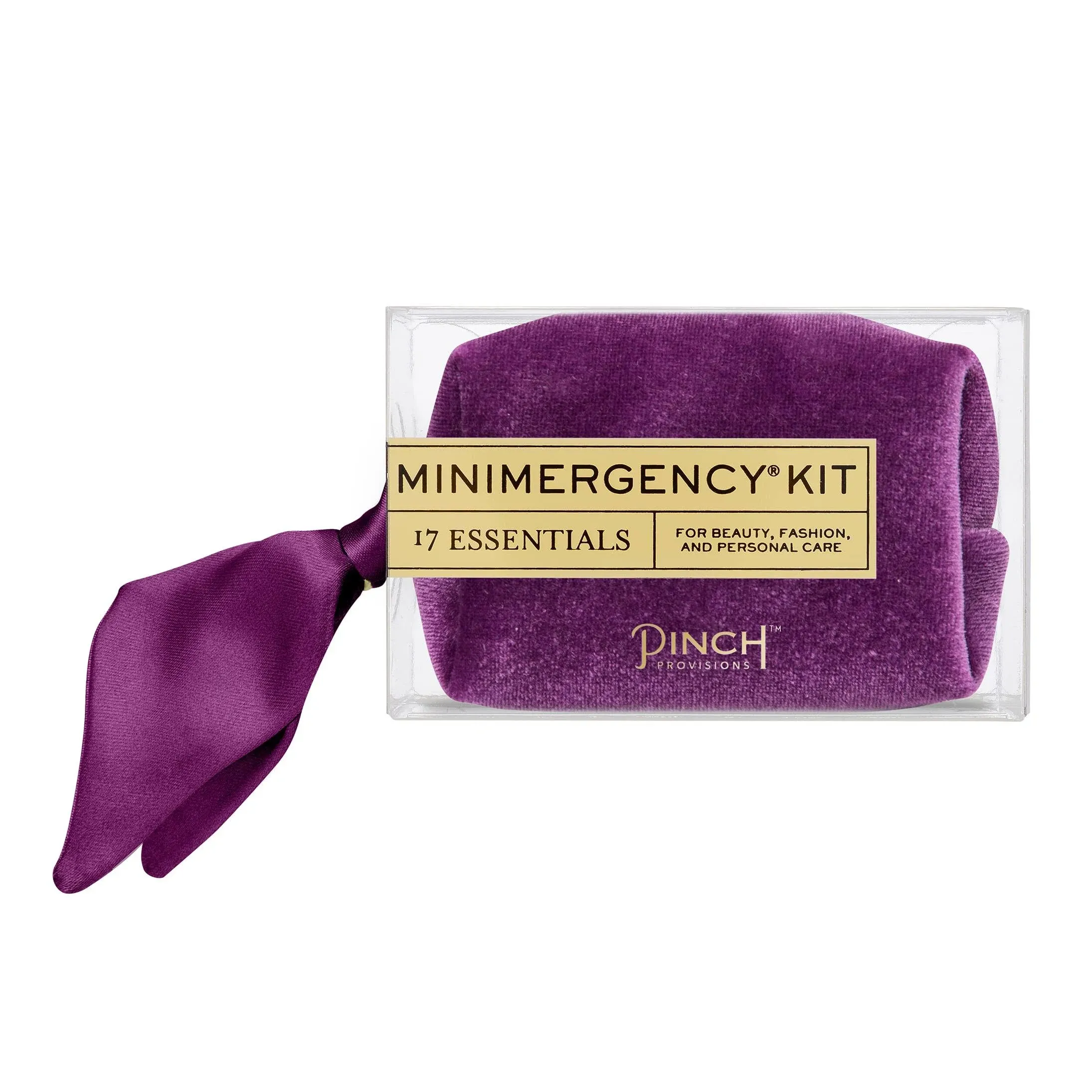 Pinch Provisions Velvet Minimergency Kit for Her, Includes 17 Emergency Essentials, Compact, Multi-Functional Pouch, Gift for Women, Dusty Plum