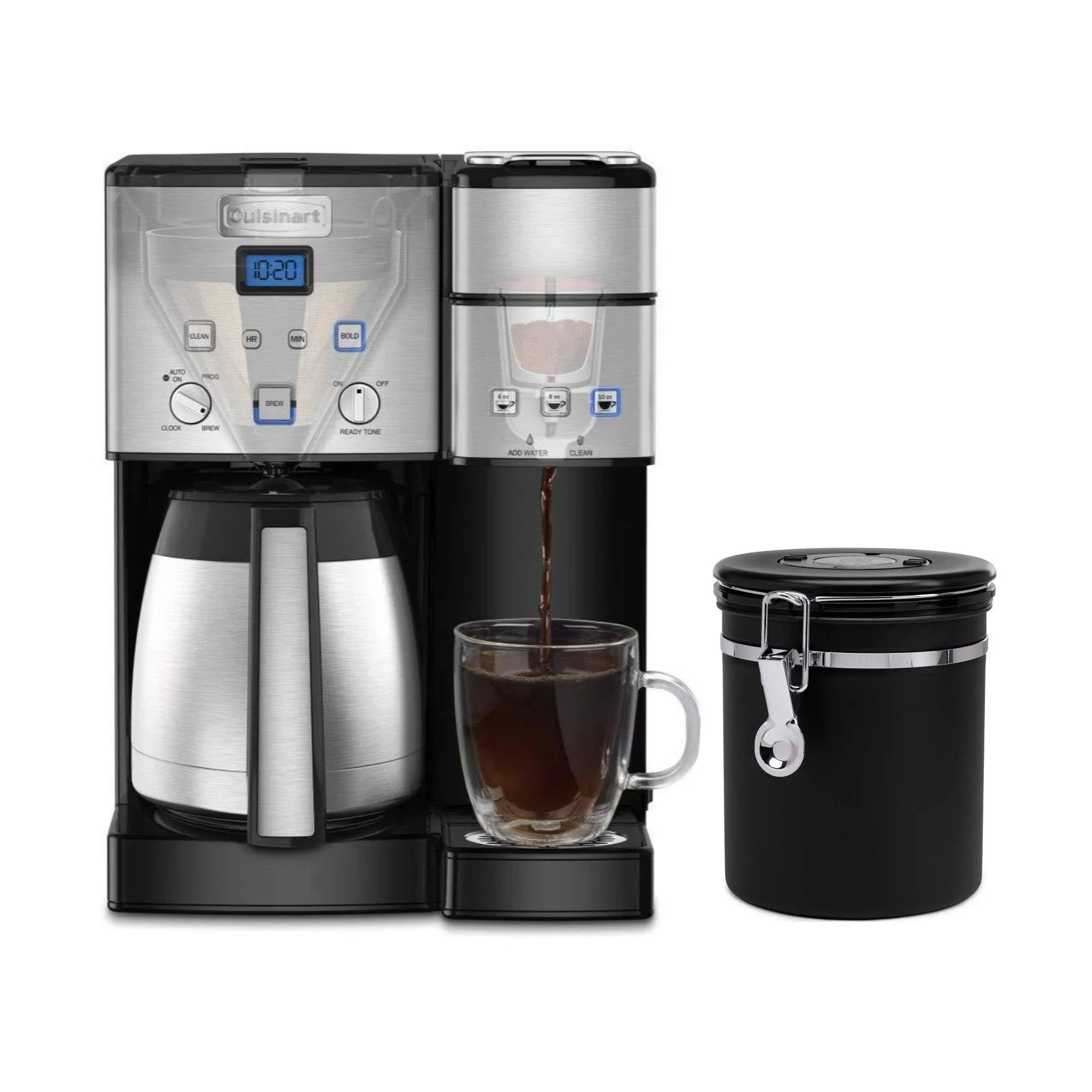 Cuisinart SS-20 Coffee Center 10-Cup Thermal Single-Serve Brewer Coffeemaker (Silver) Bundle with Chefwave Coffee Canister (2 Items)