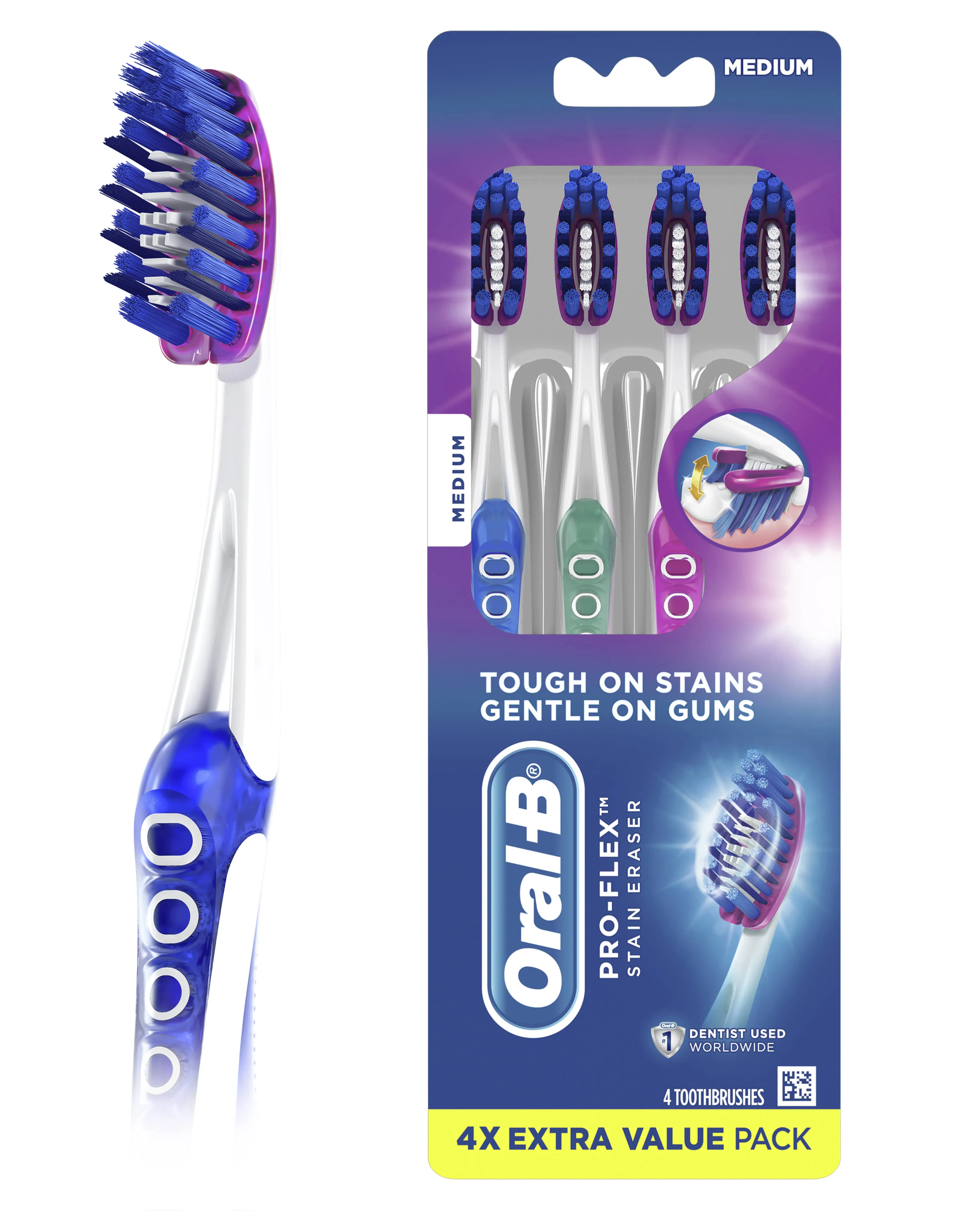 Oral-B Pro-Flex Stain Eraser Manual Toothbrush Medium (4 ct)