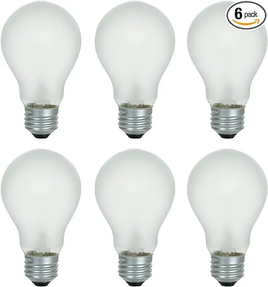 Xtricity A19 Frosted Incandescent Rough Service Light Bulb, 60 Watt, 2700K Soft White, E26 Medium Base, 550 Lumens, 130V (6 Pack)