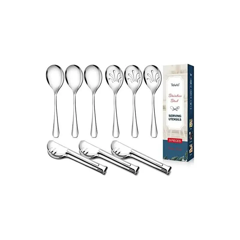 Stainless Steel Metal Serving Utensils - Large Set of 9-10&#034; Serving Spoons, 1...