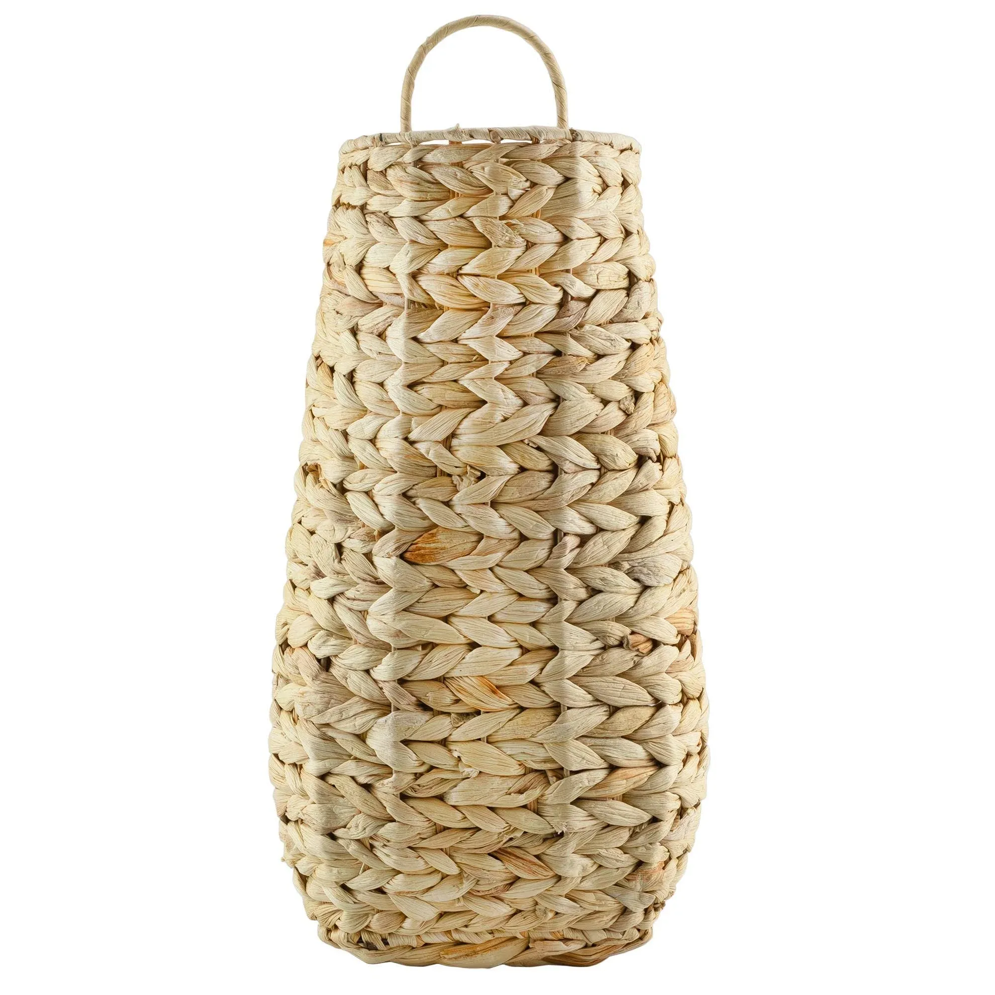 Wall Hanging Pocket Basket; Natural Hyacinth Rustic Farmhouse Long 17&#034;