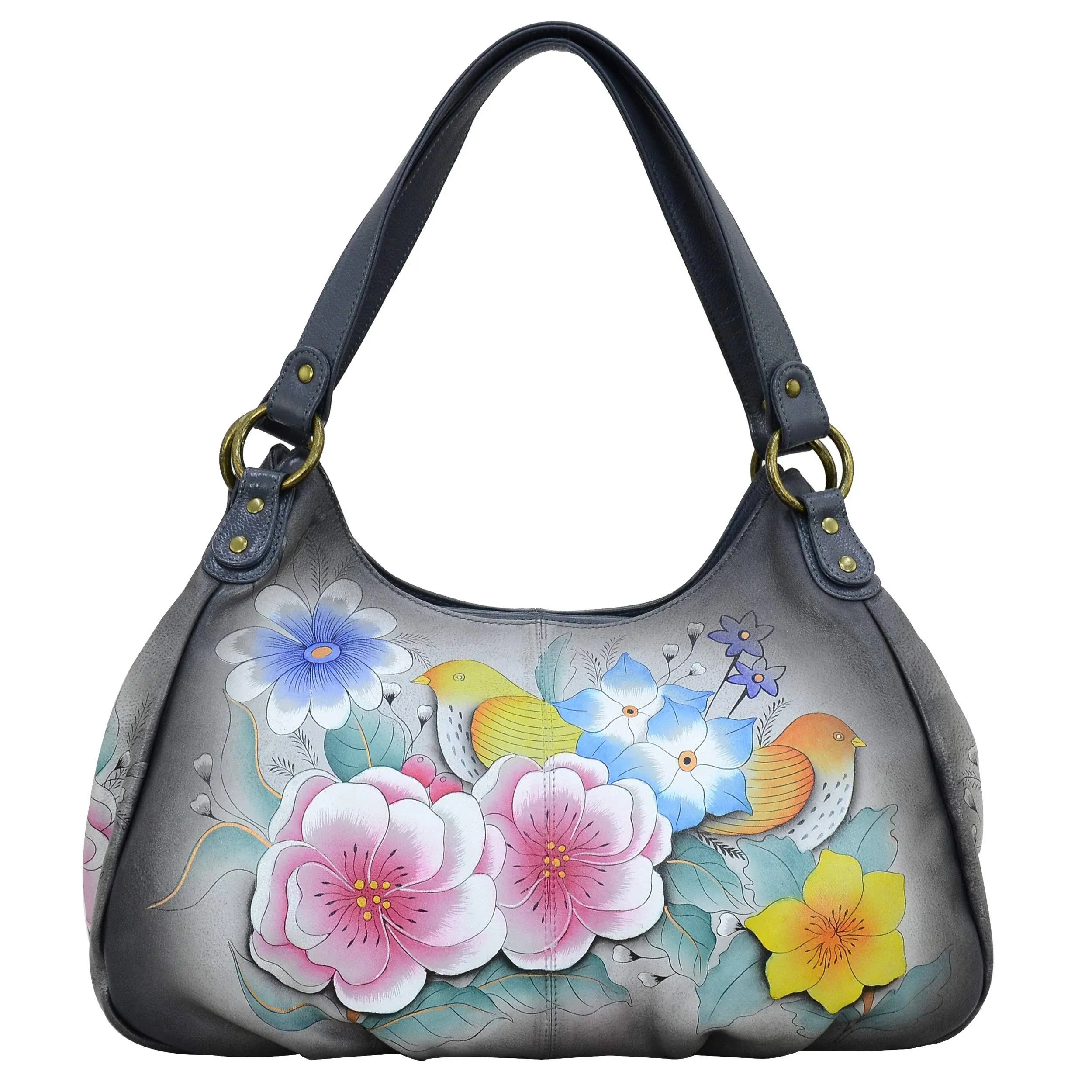 Anna by Anuschka womens Hobo Ruched Handbag Genuine Leather, Summer Bloom, One Size US