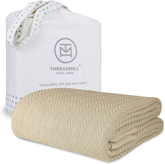 Threadmill Luxury Cotton Blankets Size Bed All-Season 100% Cotton Blanket