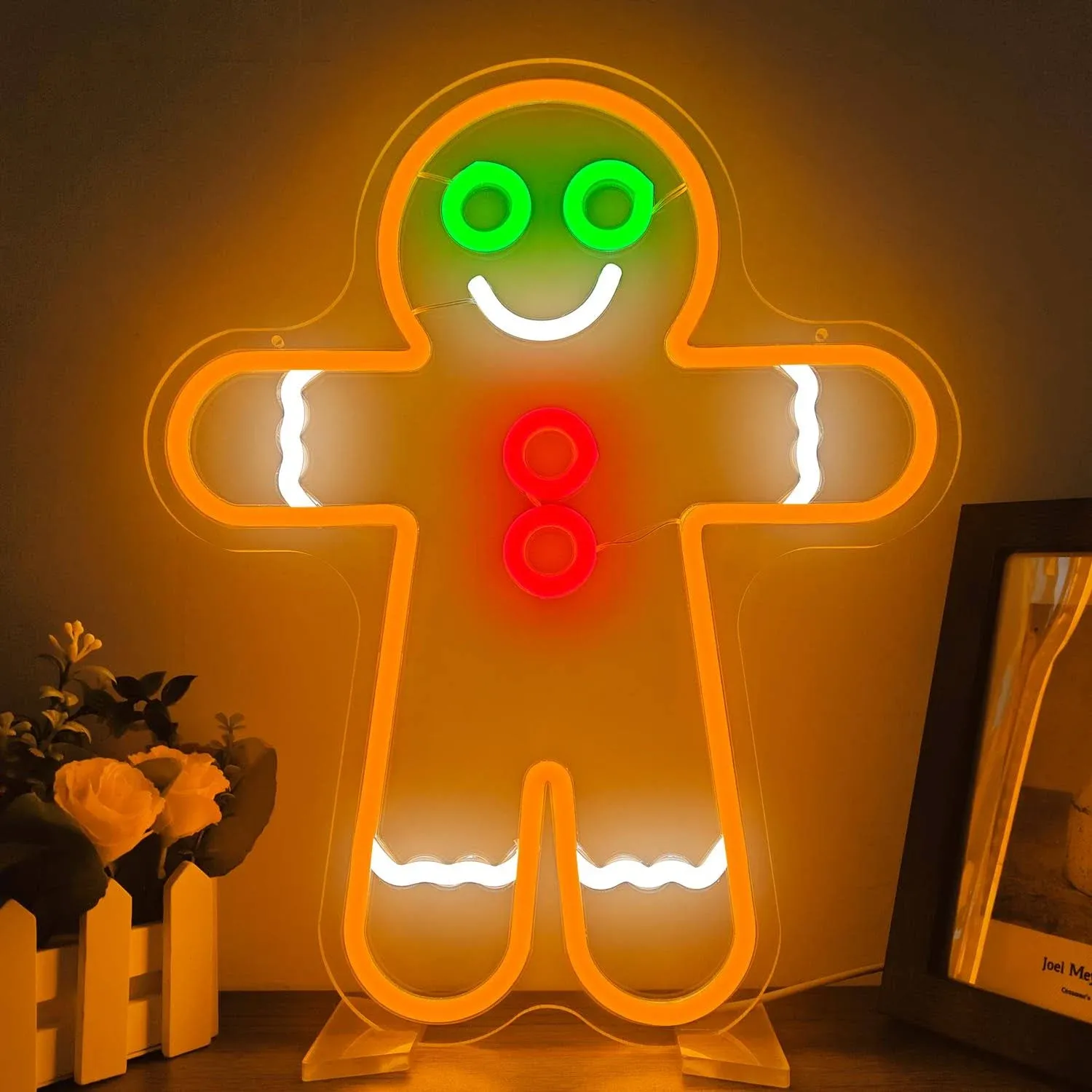 Gingerbread Man Neon Sign for Wall Decor Christmas Neon Signs for Bedroom Dimmable Led Neon Signs Neon Light Sign for Bedroom Living Room Home Christmas Decor Gift for Children Kids