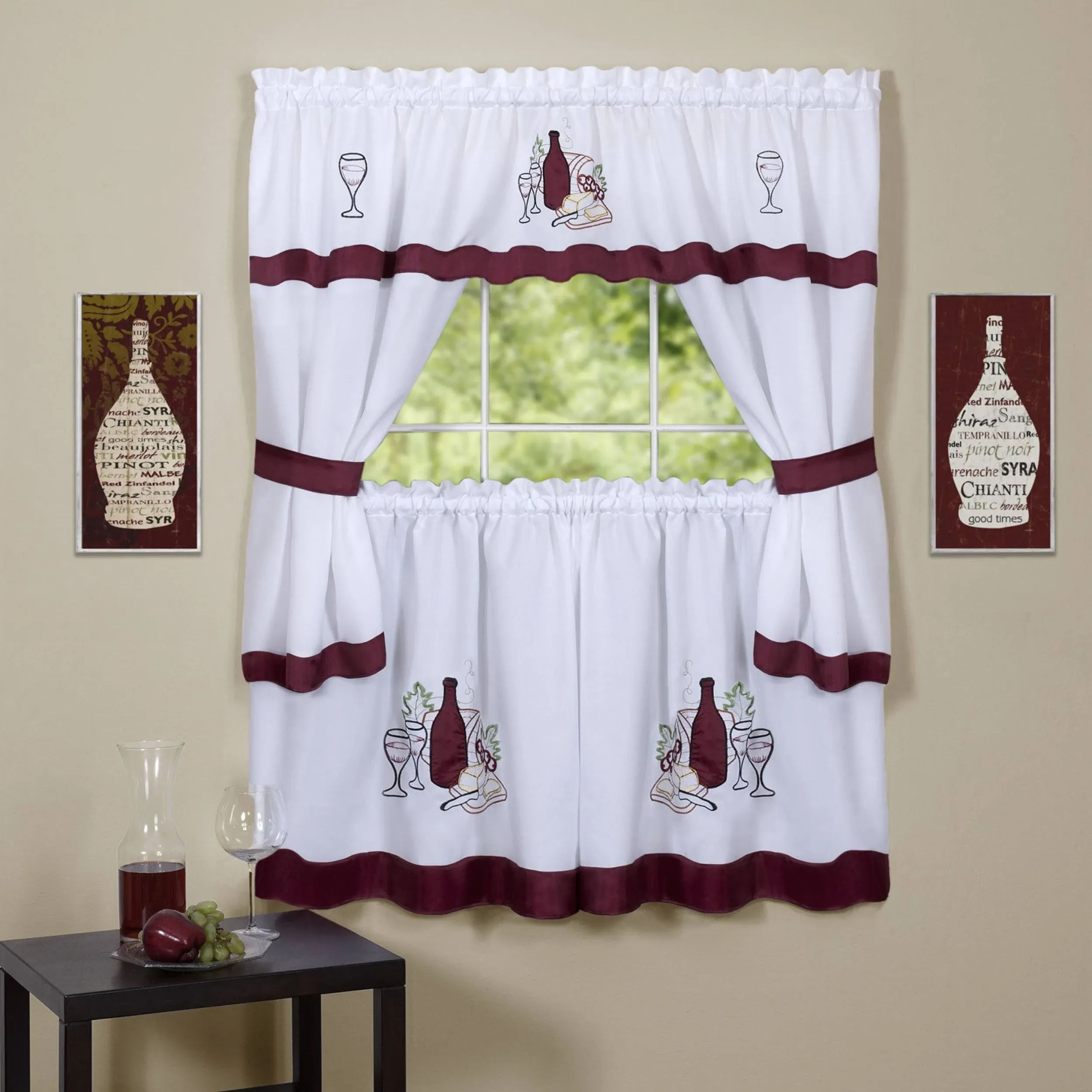 Ben&Jonah Collection Cabernet Embellished Cottage Window Curtain Set 58x36 Tier