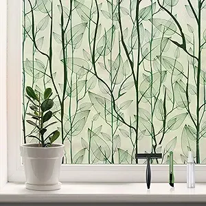 DKTIE Window Film Privacy with Installation Tools, Decorative Stained Glass Window Clings for Home, Static Cling Window Sticker for Front Door, Bathroom, Glass Door (Dark Green, 35.4'' x 78.7'')