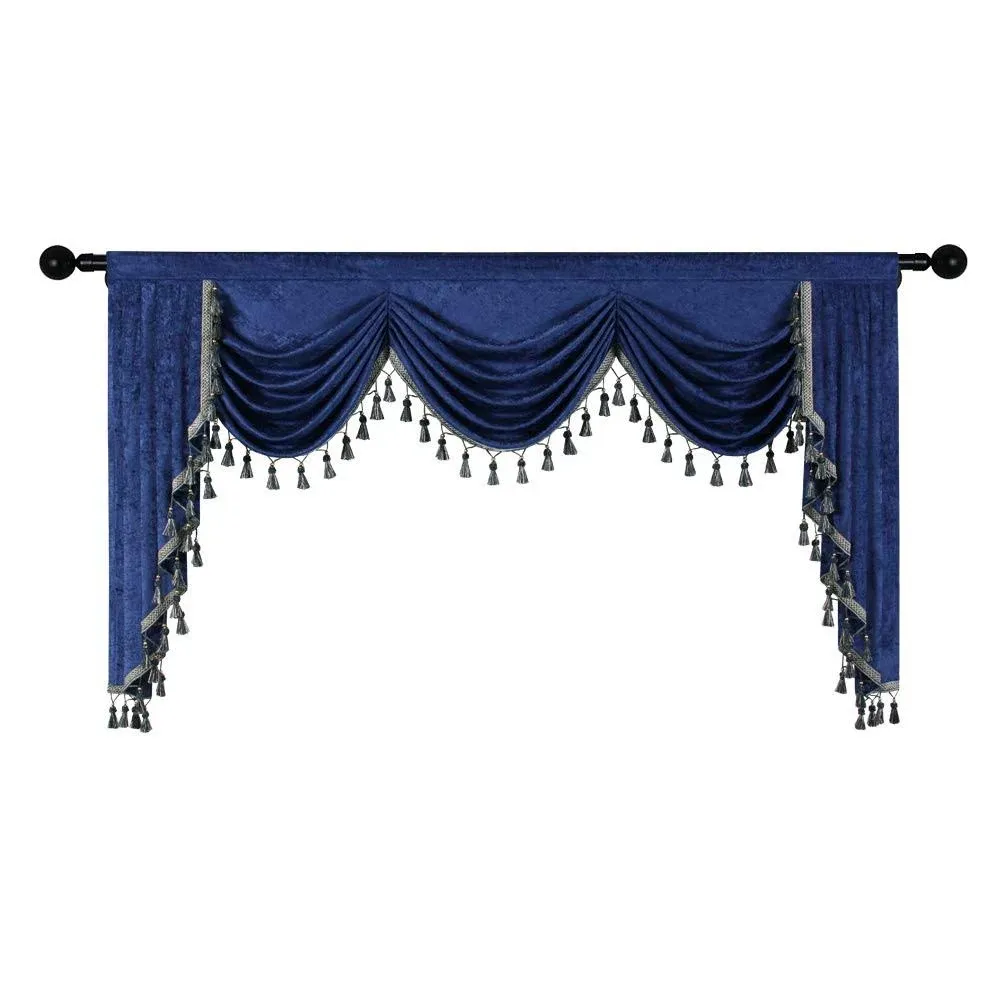 ELKCA Thick Chenille Royal Blue Window Curtains Valance for Living Room Swag ...