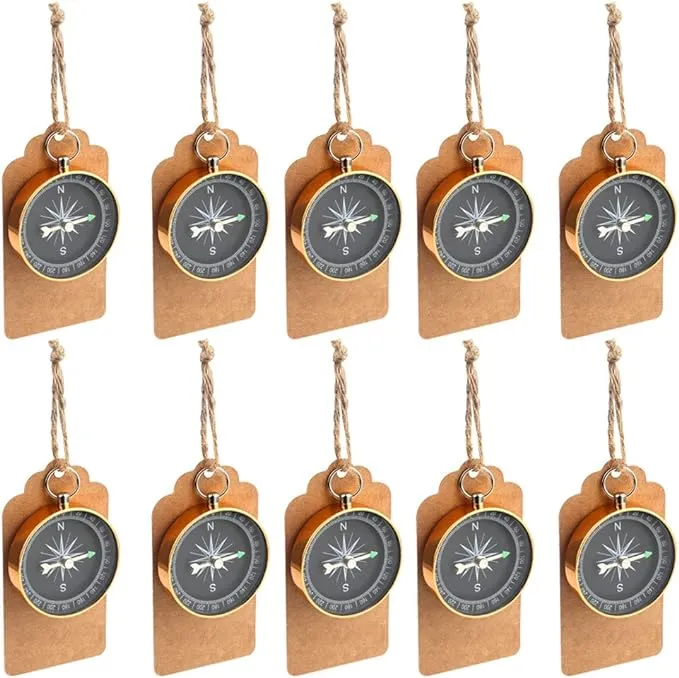 OurWarm 50pcs Compass Wedding Favors for Guests, Compass Souvenir Gift with Kraft Tags for Travel Themed Party Decorations Nautical Christmas Ornaments