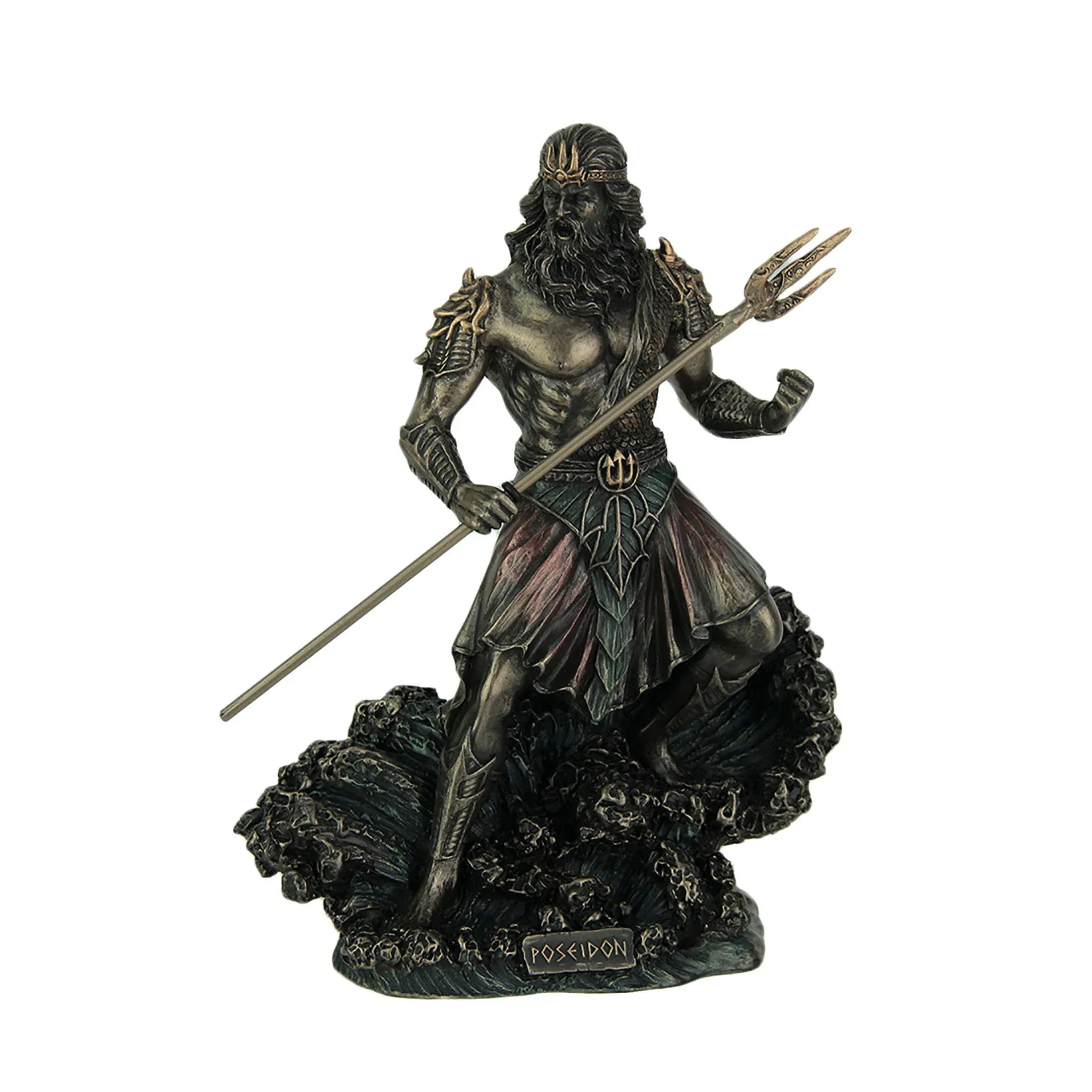 Standing Poseidon Holding Trident On Wave Statue - Traditional - Decorative Objects And Figurines - by AllSculptures | Houzz