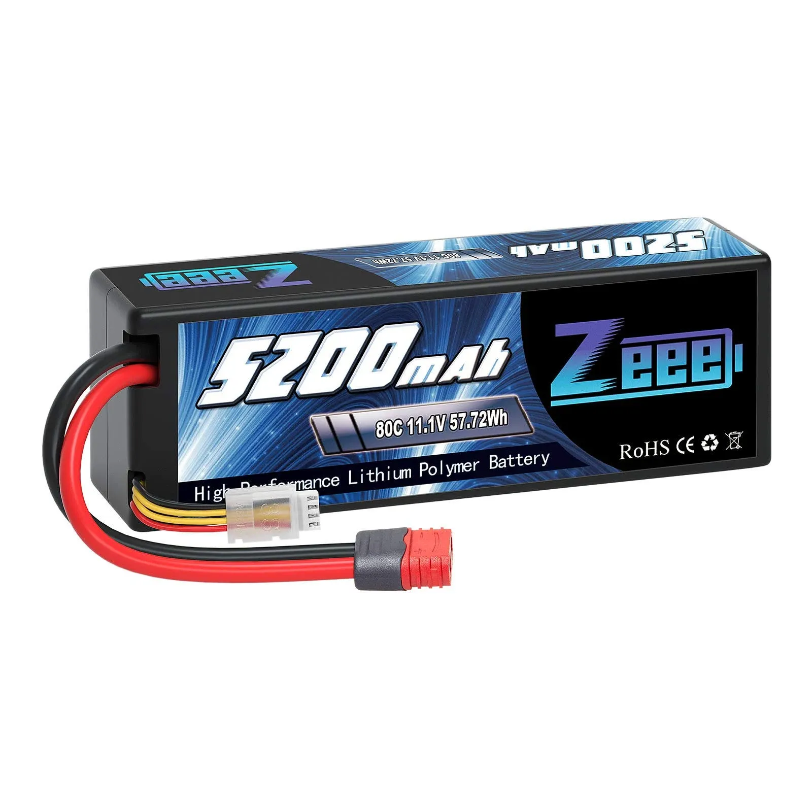 Zeee 3S Lipo Battery 5200mAh 11.1V 80C RC Battery Hard Case with Deans Connector ...