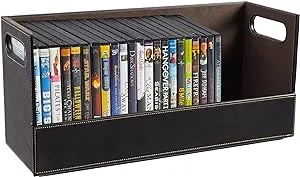 Stock Your Home DVD Storage Box, Movie Shelf Organizer for Blu-Ray, Video Game Cases, CDs, VHS Tape Display Stand, Disc Holder Can Store Up to 28 DVDs, Faux Leather (Espresso)