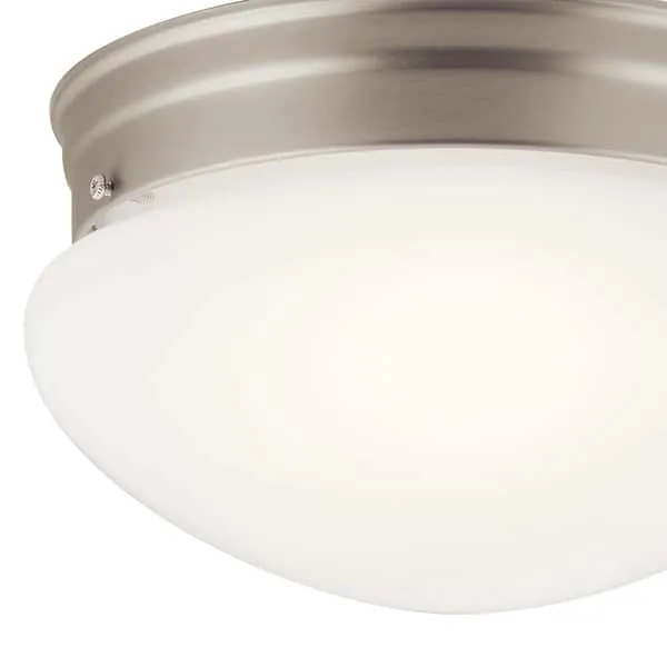 Kichler Ceiling Space 9" 2 Light Flush Mount with White Globe in Brushed Nickel