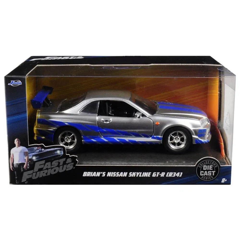 BRIAN&#039;S NISSAN SKYLINE GT-R (R34) SILVER FAST &amp; FURIOUS 1/32 DIECAST JADA 97184