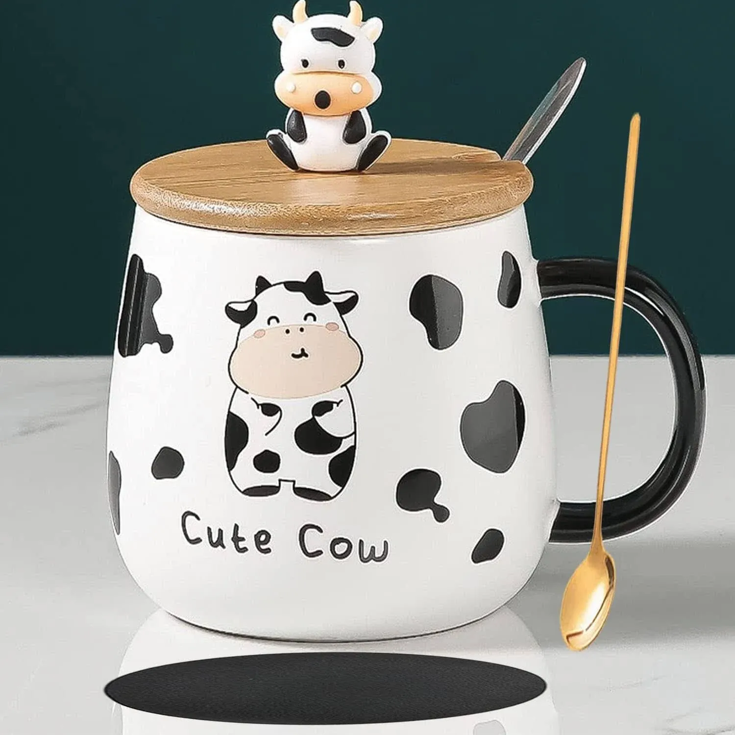 Arawat Cute Cow Mug Gifts Kawaii Cup Cow Coffe Mugs with Lid and Spoon Cow Pr...