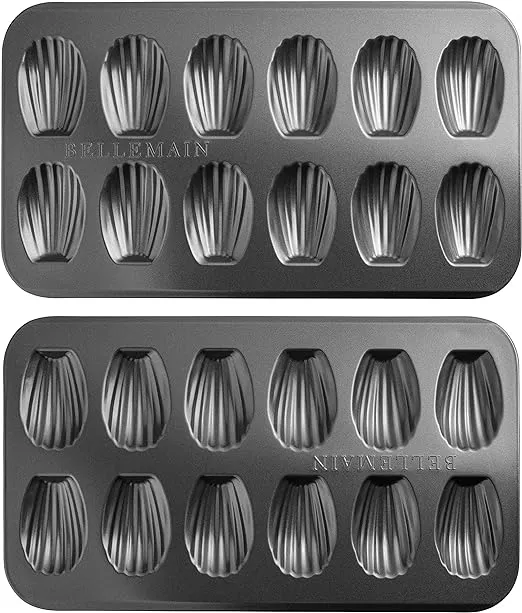 Bellemain Madeleine Pan | 12-Well Madeleine Mold Makes 12 Madeleine Cookies | Nonstick Tea Cake Pan for Madeleines, Cakelet Pan | Warp-Resistant Carbon Steel Madeline Pans (2-Pack)