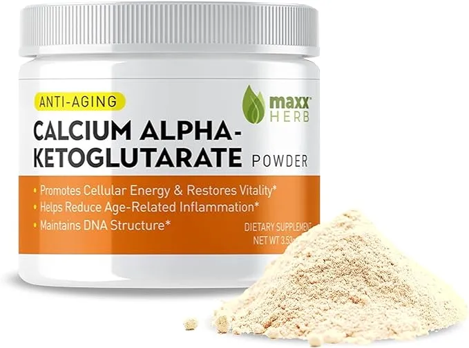 Maxx Herb Calcium AKG Pure Calcium Alpha - Ketoglutarate Powder (ca-akg) for Energy Vitality Mental Focus Clarity & DNA Structure Non-GMO & Gluten FR