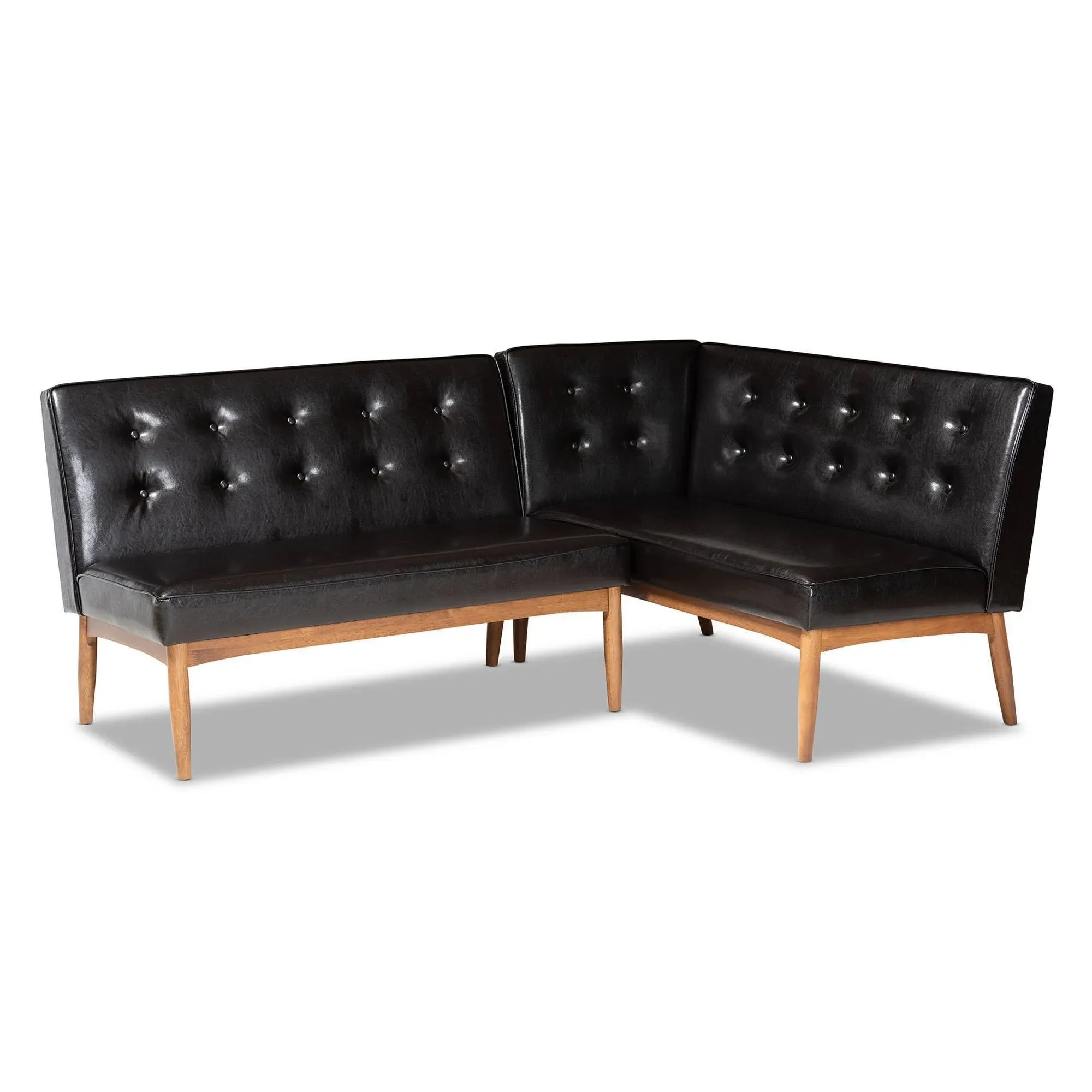 Baxton Studio Arvid Dark Brown Faux Leather 2-Piece Wood Dining Sofa Bench