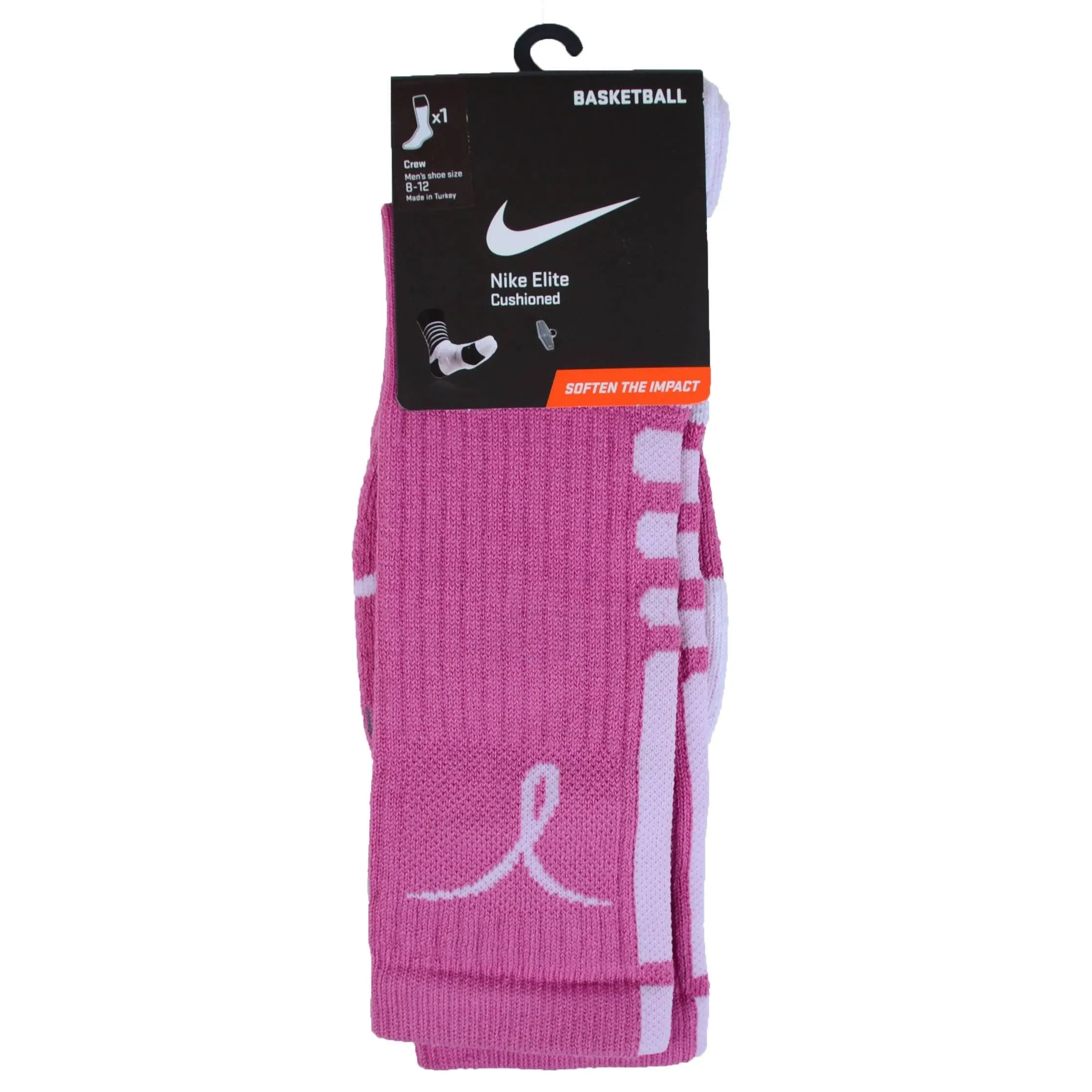 Nike Elite Crew Basketball Socks  Pink/White Cancer Aware LARGE (8-12) 4513- 611