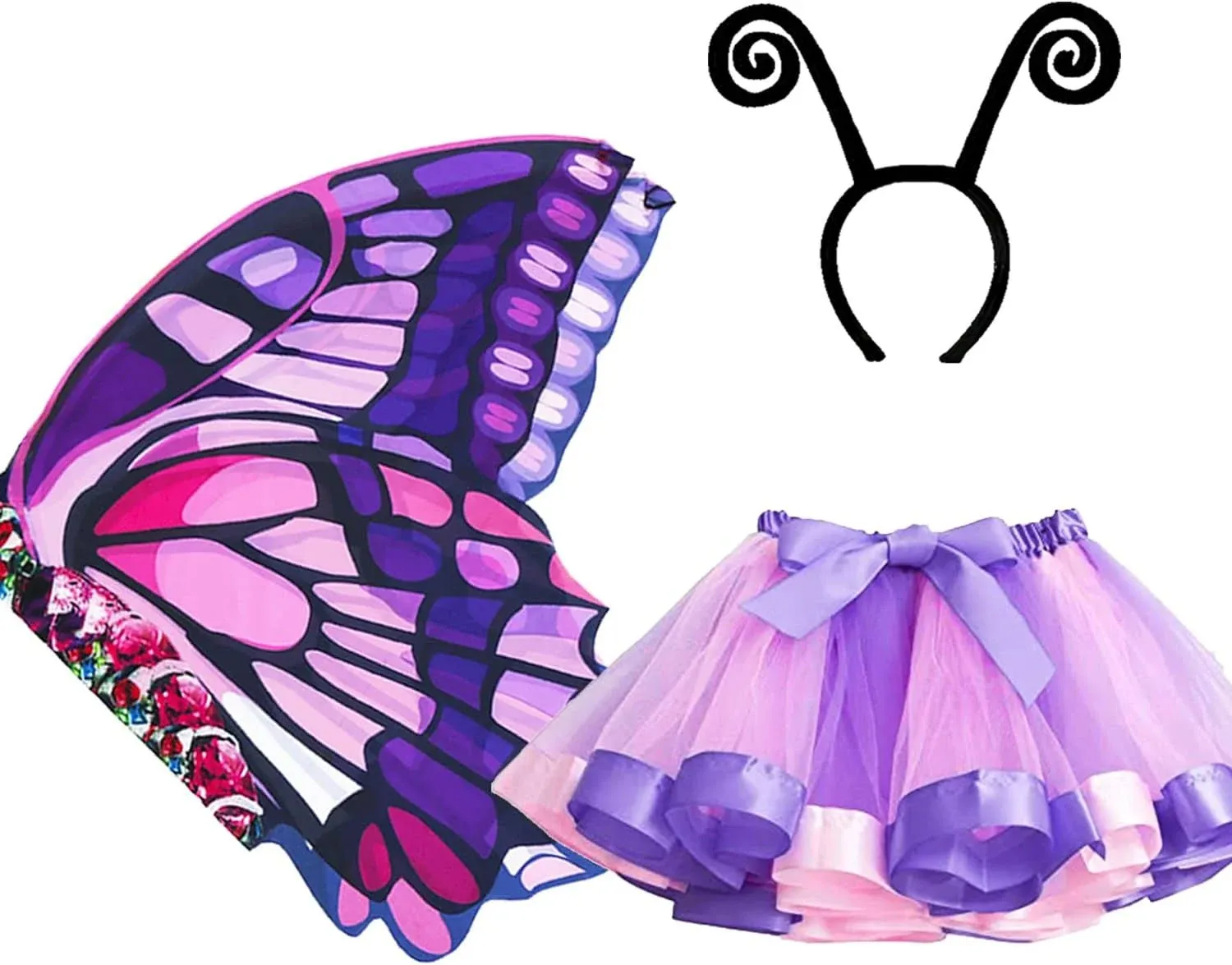 D.Q.Z Fairy Butterfly-Wings Costumes for Girls Dress Up Rainbow Tutu Mask Headband Role Play Toys Gift for 3+ Girl Birthday