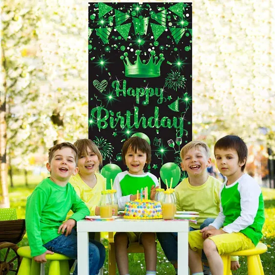 Green Birthday Party Decorations Green Black Happy Birthday Door Cover Banner Sign Backdrop for Boys Girls Men Women Green Birthday Baby Shower Party Supplies