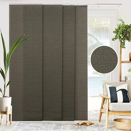 Woven Cut-to-Size Oolong Light Filtering Adjustable Sliding Panel Track Blind w/ 23 in Slats Up to 86 in. W X 96 in. L