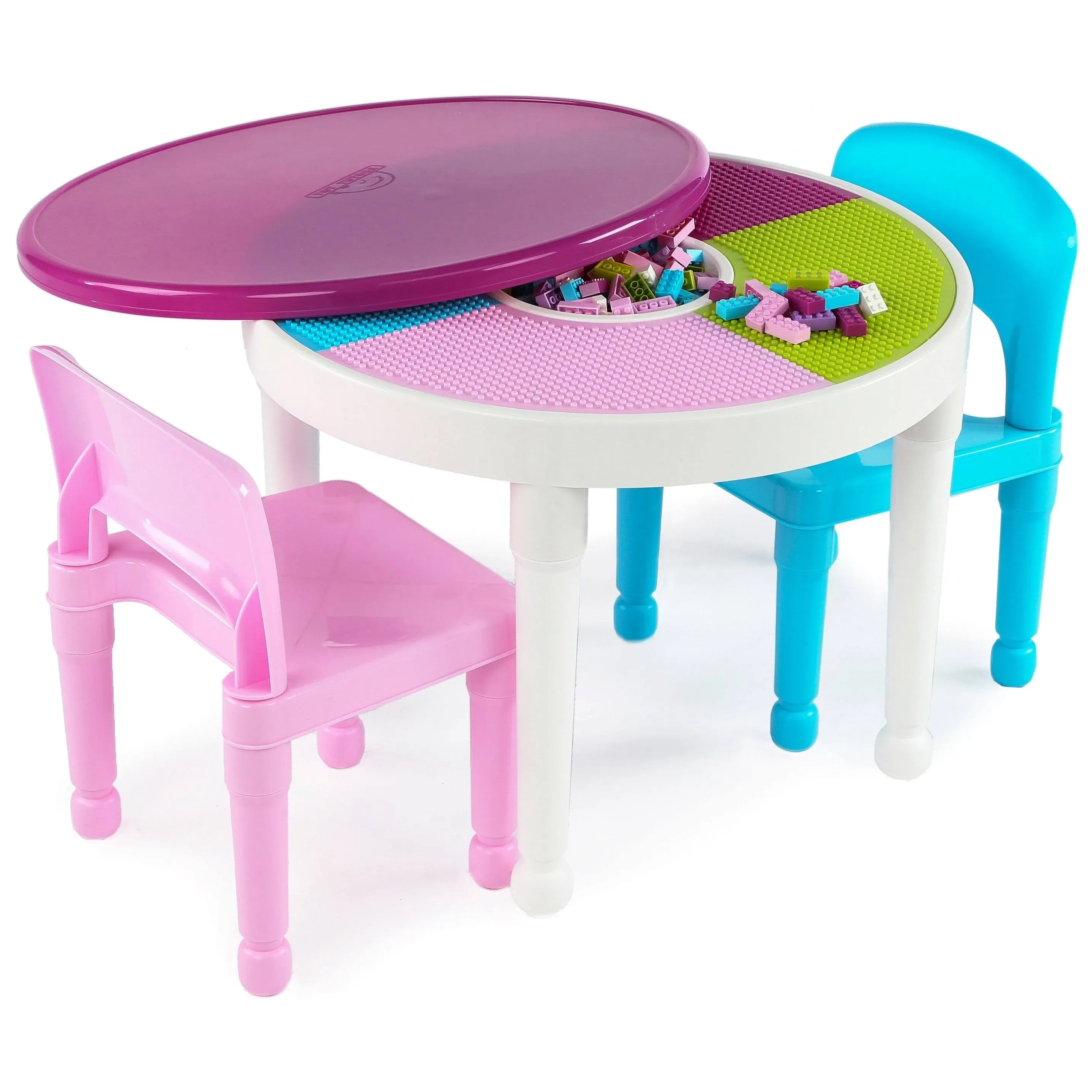 Tot Tutors Kids 2-in-1 Plastic Lego-Compatible Activity Table and 2 Chairs Set,