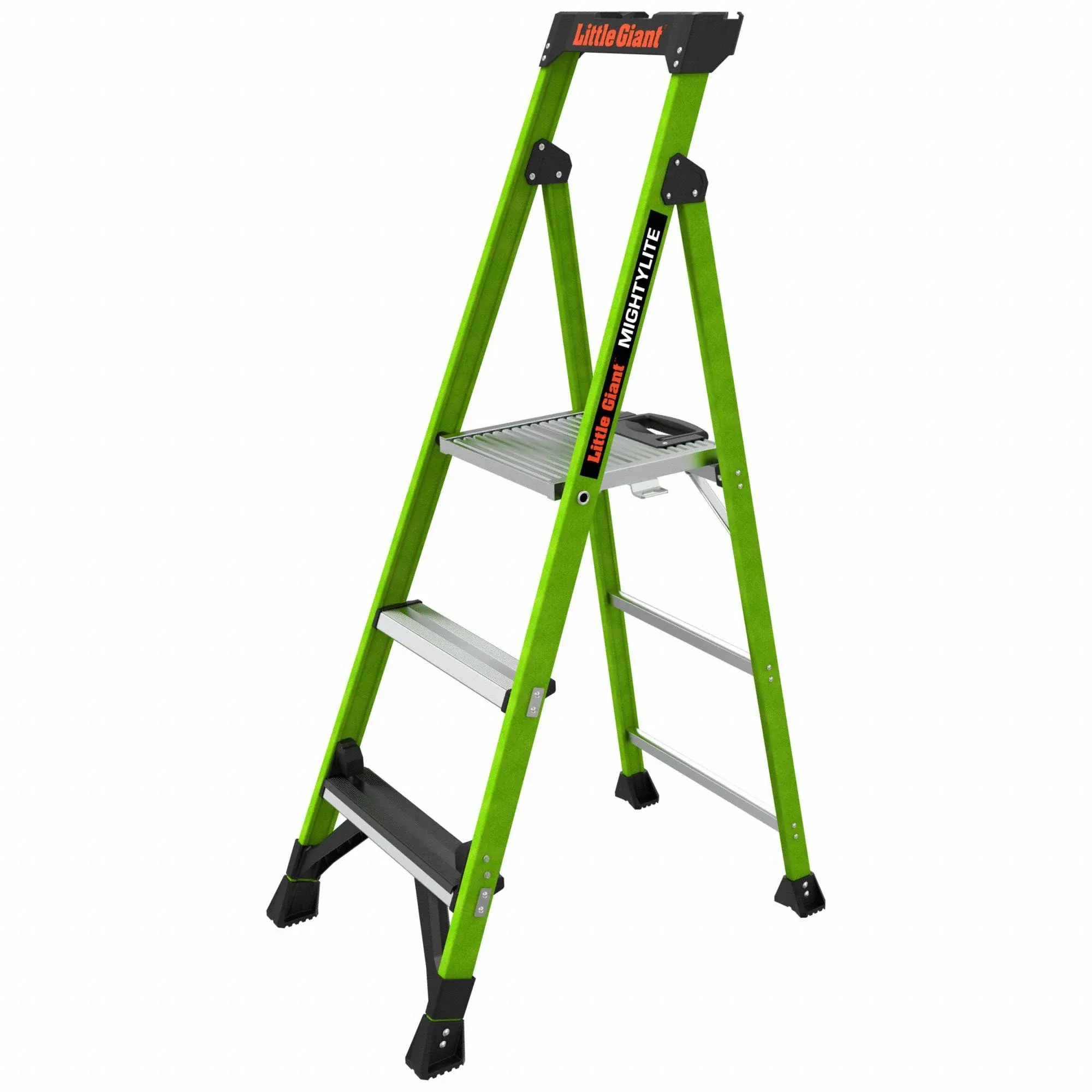 Little Giant Mightylite 5' Type 1AA Green Fiberglass Step Ladder 15405-001 - 375 lb. Capacity