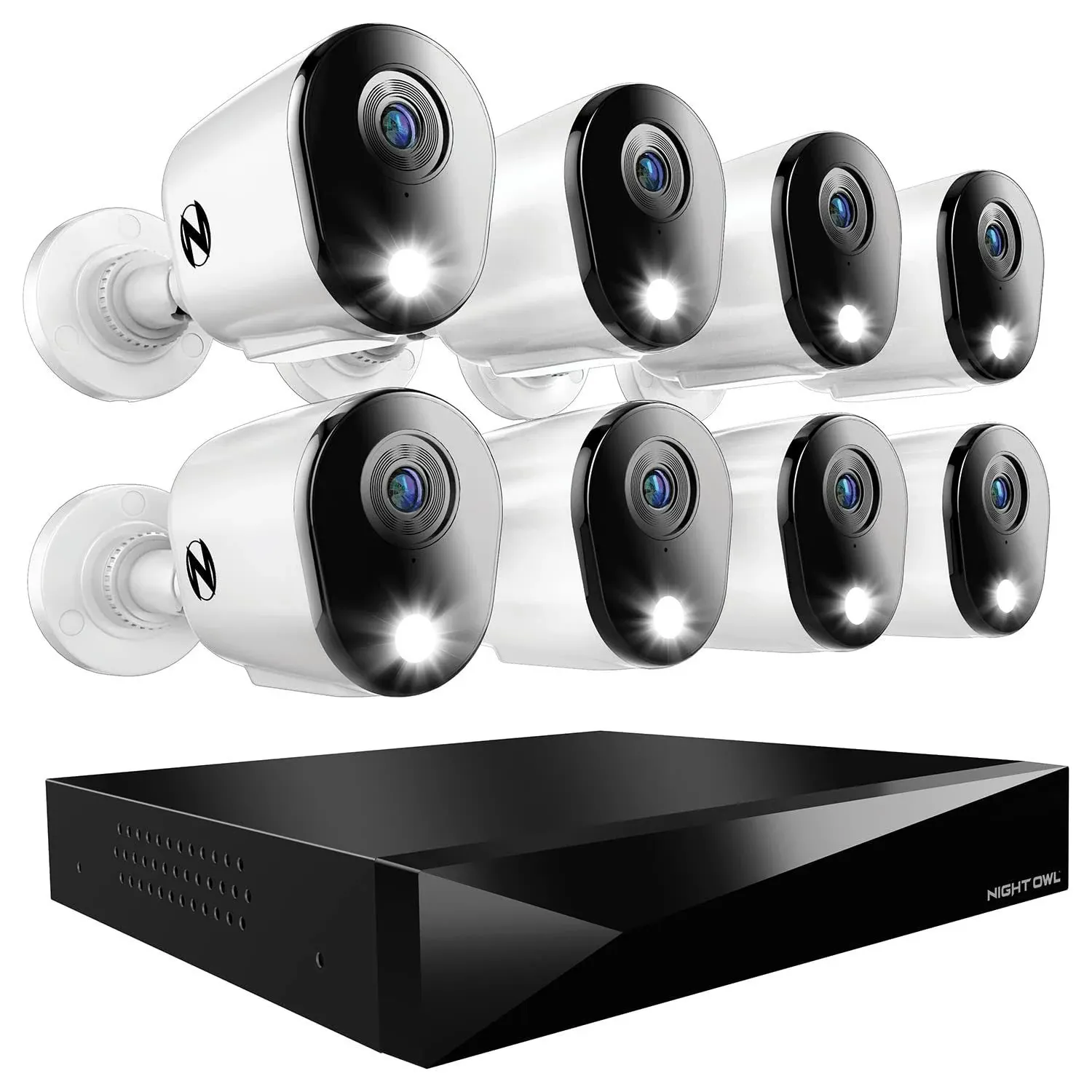 Night Owl 2-Way Audio 12 Channel DVR Security System with 2TB Hard Drive and 8 Wired 2K Deterrence Cameras, White