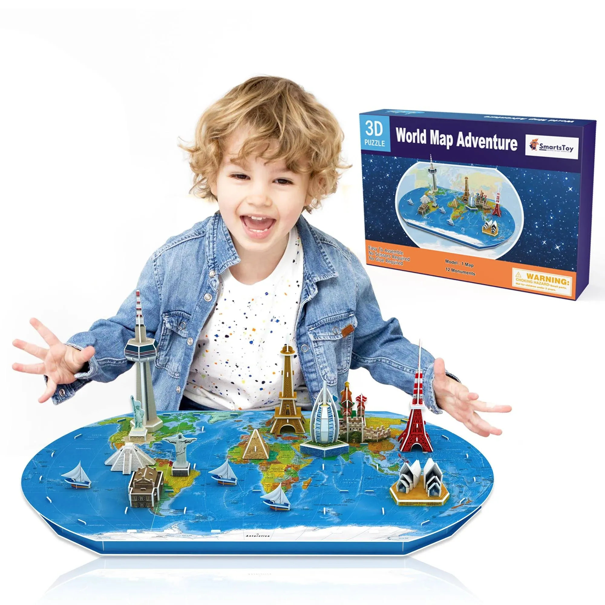 World Map 3D Kids Puzzle - Fun Geography Game for Kids with 12 World of Wonders ...