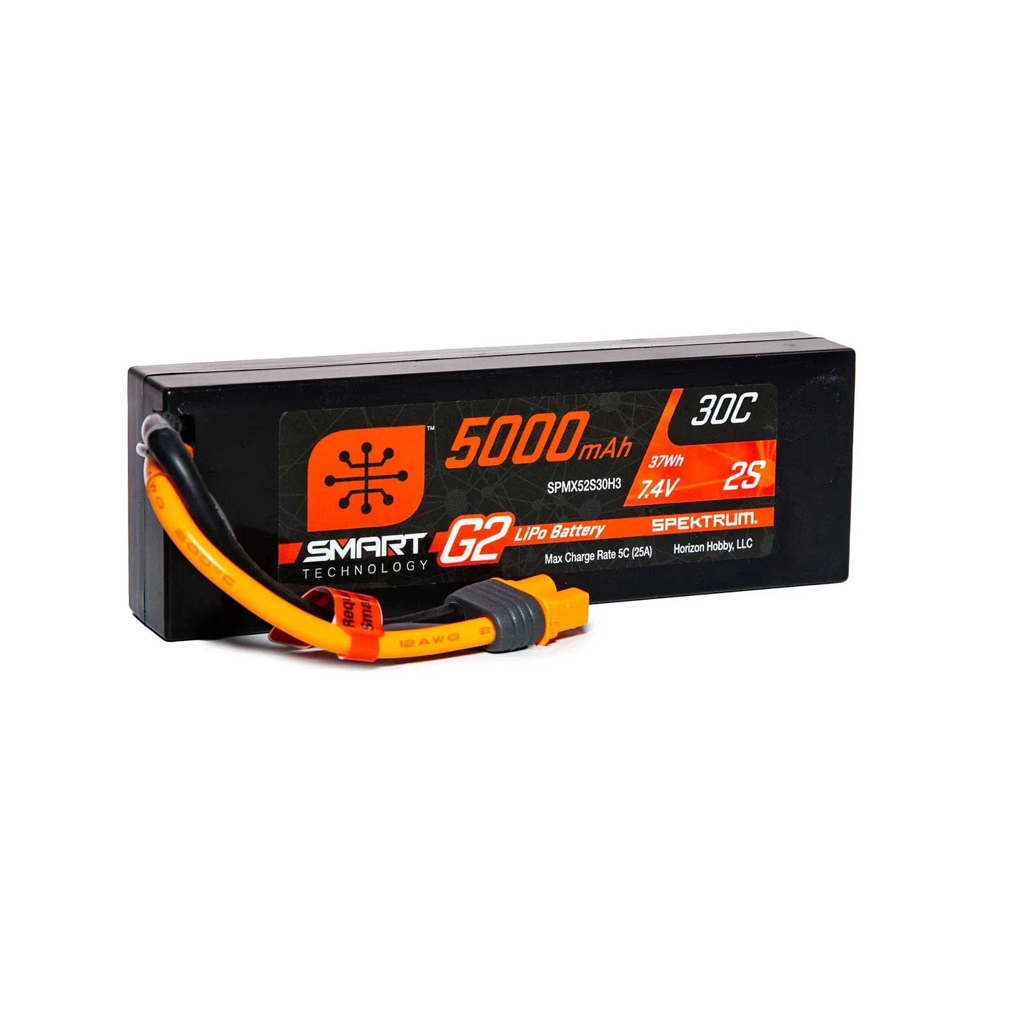 Spektrum 7.4V 5000mAh 2S 30C Smart LiPo G2 Hard Case: IC3, SPMX52S30H3