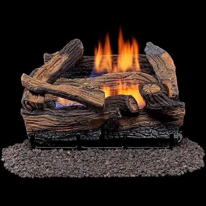 Duluth Forge DLS-18T-1 Dual Fuel Ventless Fireplace Logs Set with Thermostat, Use with Natural Gas or Liquid Propane, 30000 BTU, Heats up to 1000 Sq. Ft, Split Red Oak, 18 Inches