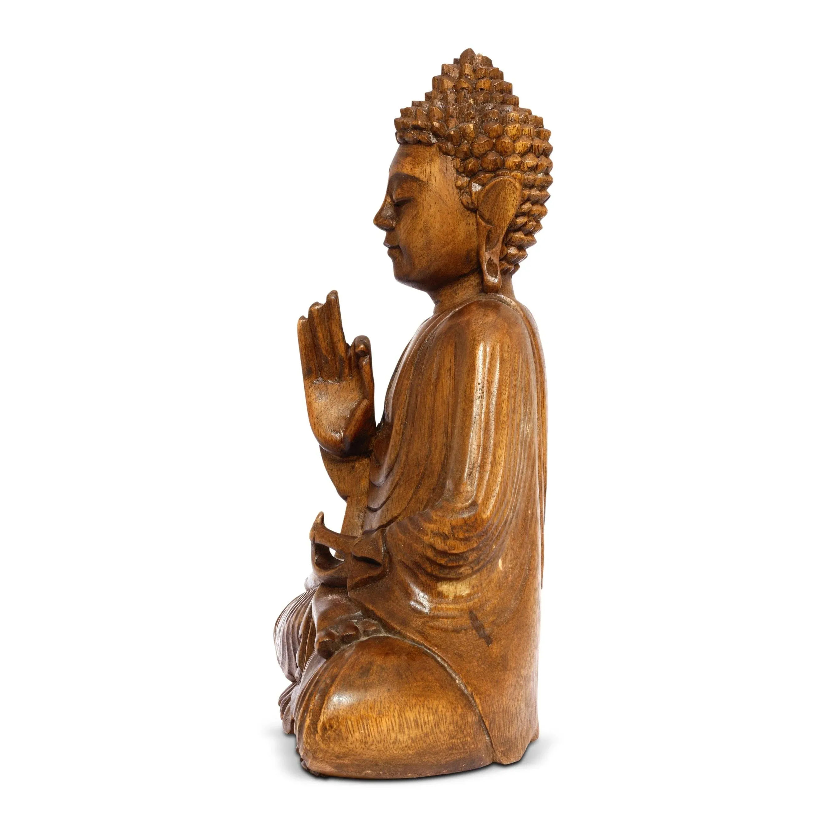 Gold Accent  Peaceful Decor  Spiritual Art  Wooden Statue  serene Buddha  