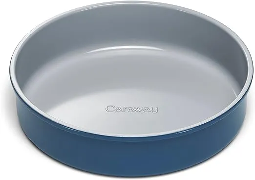 Caraway Non-Stick Ceramic 9” Circle Pan - Naturally Slick Ceramic Coating - Non-Toxic, PTFE & PFOA Free - Perfect for Birthday Cakes, Tartes, & More - NavyCaraway Non-Stick Ceramic 9” Circle Pan - Naturally Slick Ceramic Coating - Non-Toxic, PTFE & PFOA 