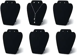 6 Pieces Black Velvet Necklace Display, Jewelry Display for Selling and Shows, Necklace Easel Stand, Collapsible Jewelry Bust Stand, Reinforced Bracket (7 3/8" W x 8 2/8" H)