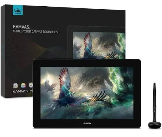 HUION Kamvas Pro 16 Plus 4K UHD Graphics Drawing Tablet with Screen Full Laminated 145% sRGB Art Tablet with Battery-Free Stylus, 15.6-inch Drawing Monitor Work with Linux, Windows PC, Mac, Android