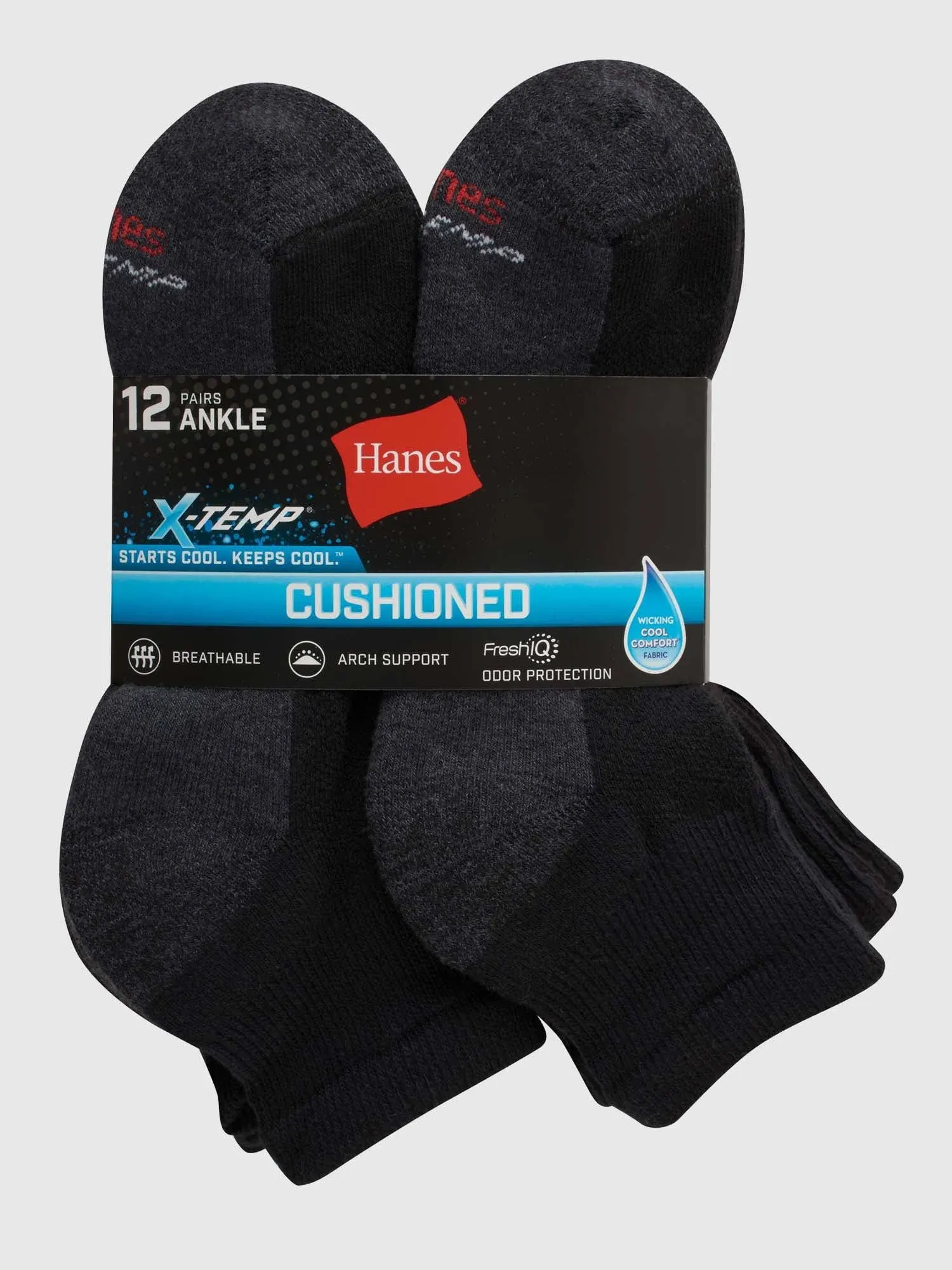 Hanes Men's X-Temp Cushioned with Arch & Vent Ankle Socks, 12 Pack