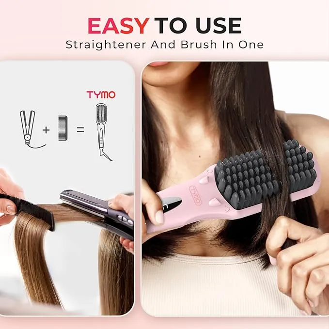 Tymo Ionic Hair Straightener Brush Straightening Comb with 10M Negative Ions 25S HeatUp 16 Temps Dual Voltage LED Display