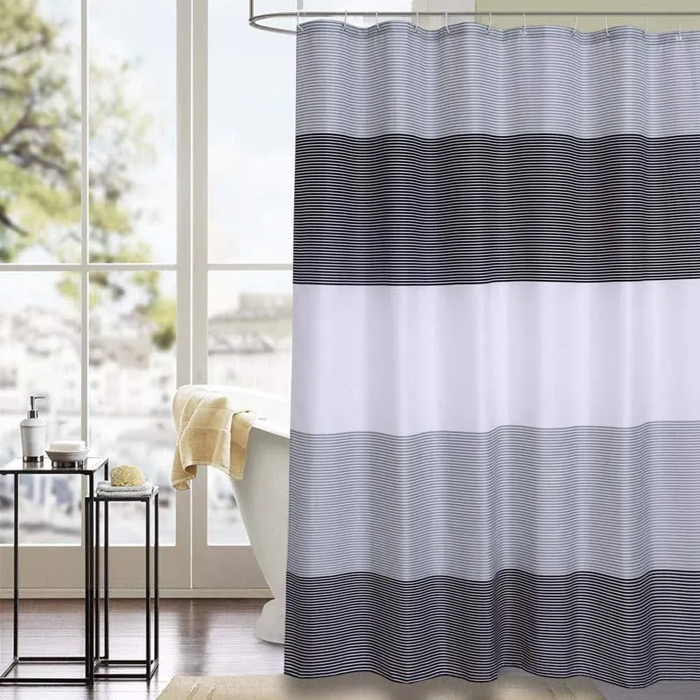 Shower Curtain Black And Grey Polyester Fabric Bathroom Curtain Waterproof Thick