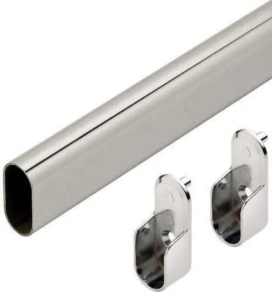 Closet Rods Oval Wardrobe Tube Polished Chrome W/End Supports, Welded Steel, 1.0mm Thick Chrome-Plated (1, 18")