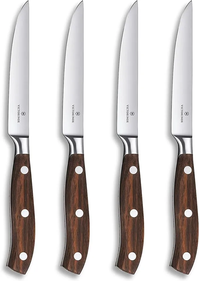 Victorinox 7.7240.4 Grand Maître Steak Knife Set Ideal for Slicing a Wide Variety of Steak Cuts Straight Blade in Rosewood, Set of 4